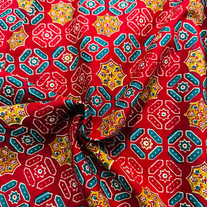 Red Ajrakh Print Cotton Fabric - TradeUNO