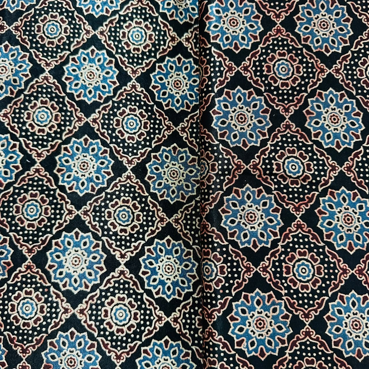 Black Ajrakh Print Mashru Silk Fabric EEG-28399 - TradeUNO