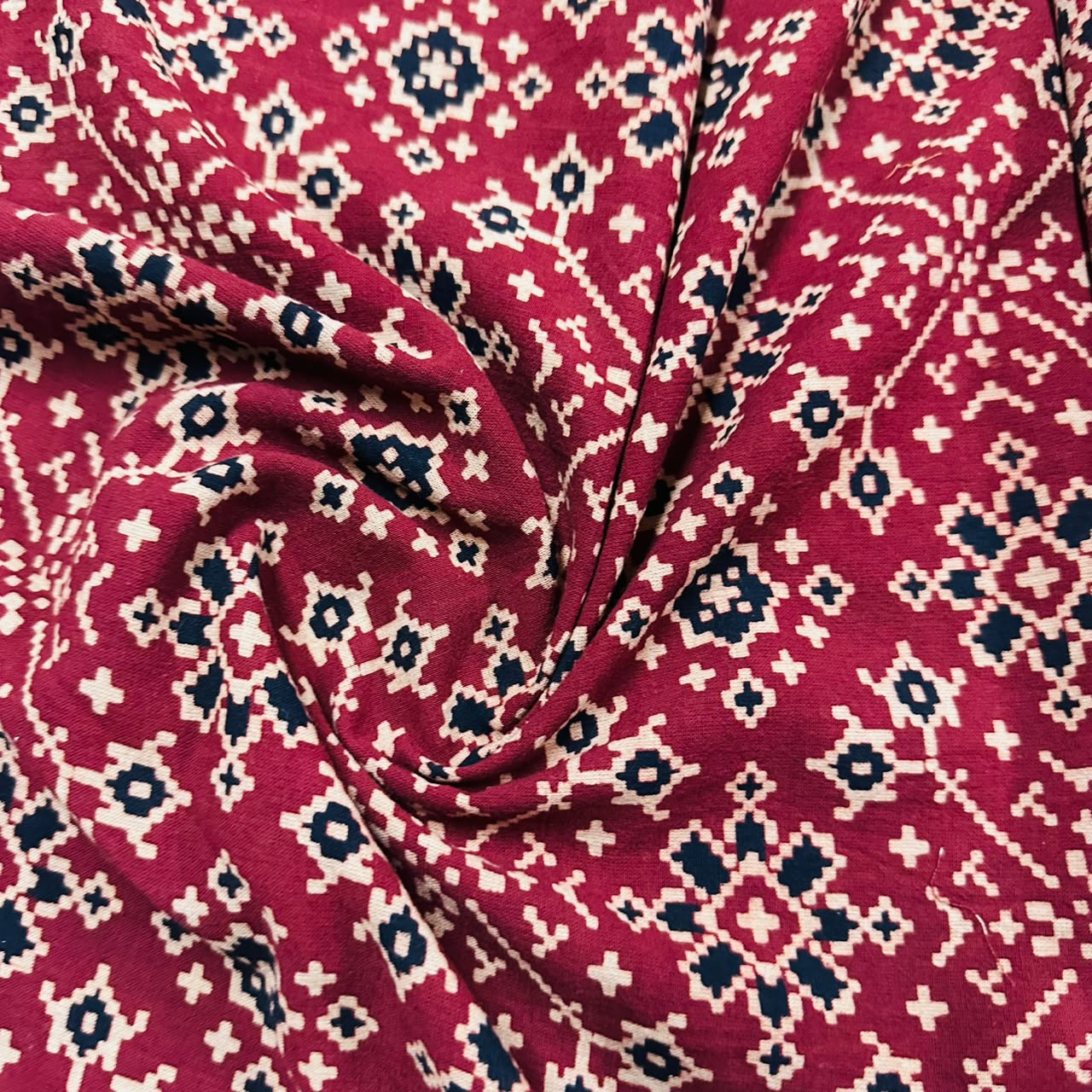 Red Ajrakh Print Cotton Fabric CH-29789