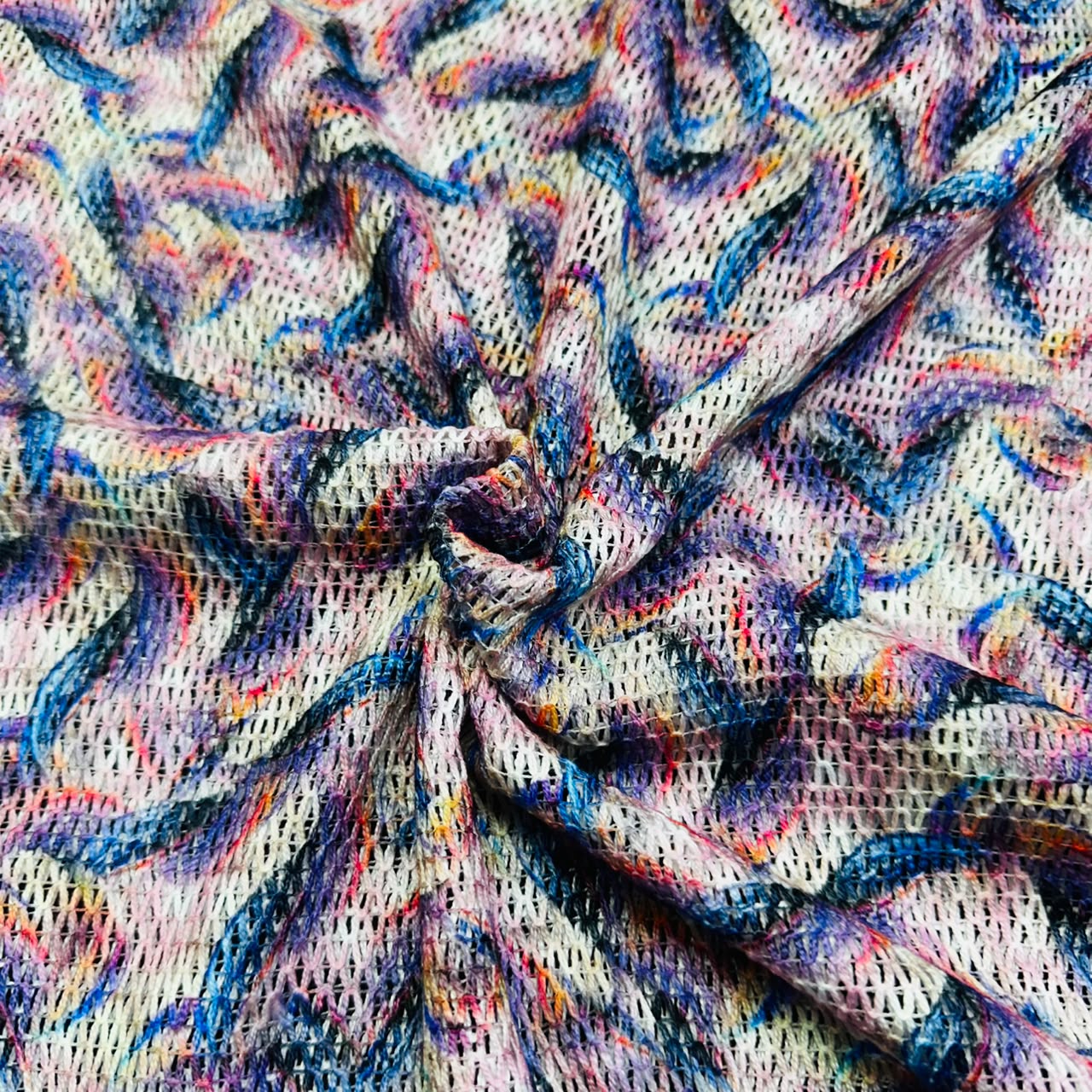 Multicolor Abstract Cotton Crochet Fabric 13605