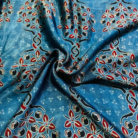 Blue Ajrakh Print Mashru Silk Fabric IA-27808