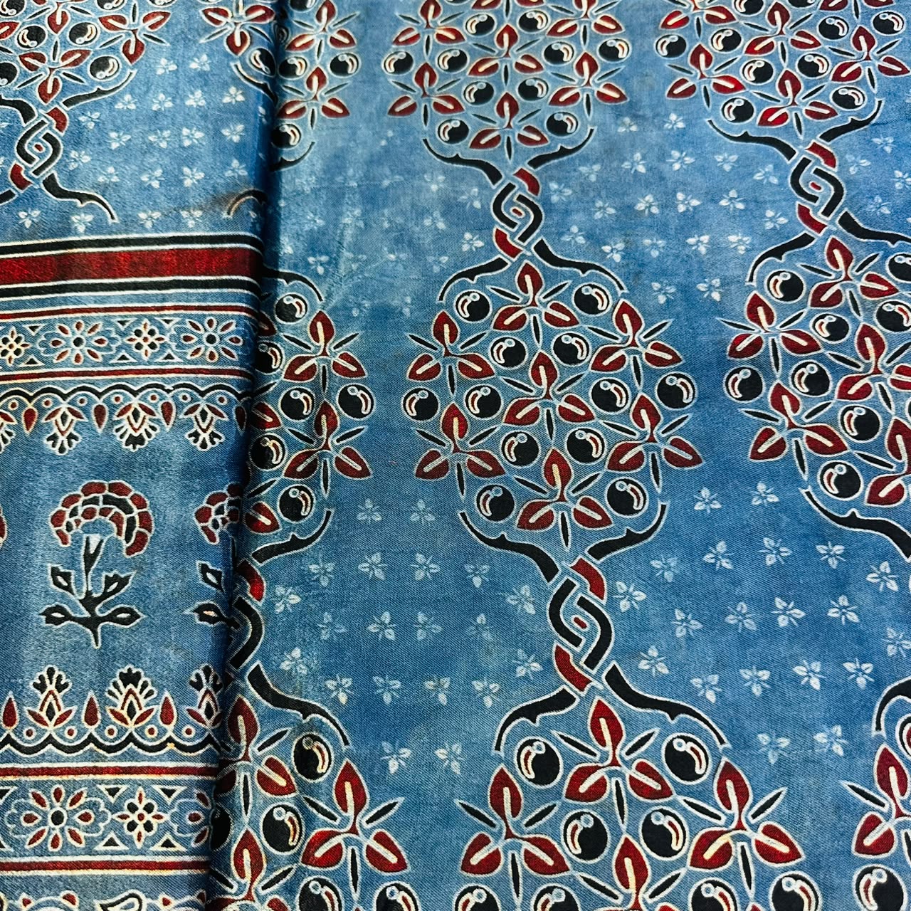 Blue Ajrakh Print Mashru Silk Fabric IA-27808