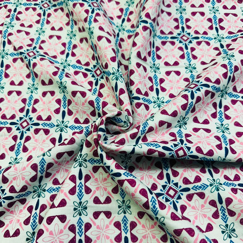 White floral print Cotton Linen Fabric TU-4485