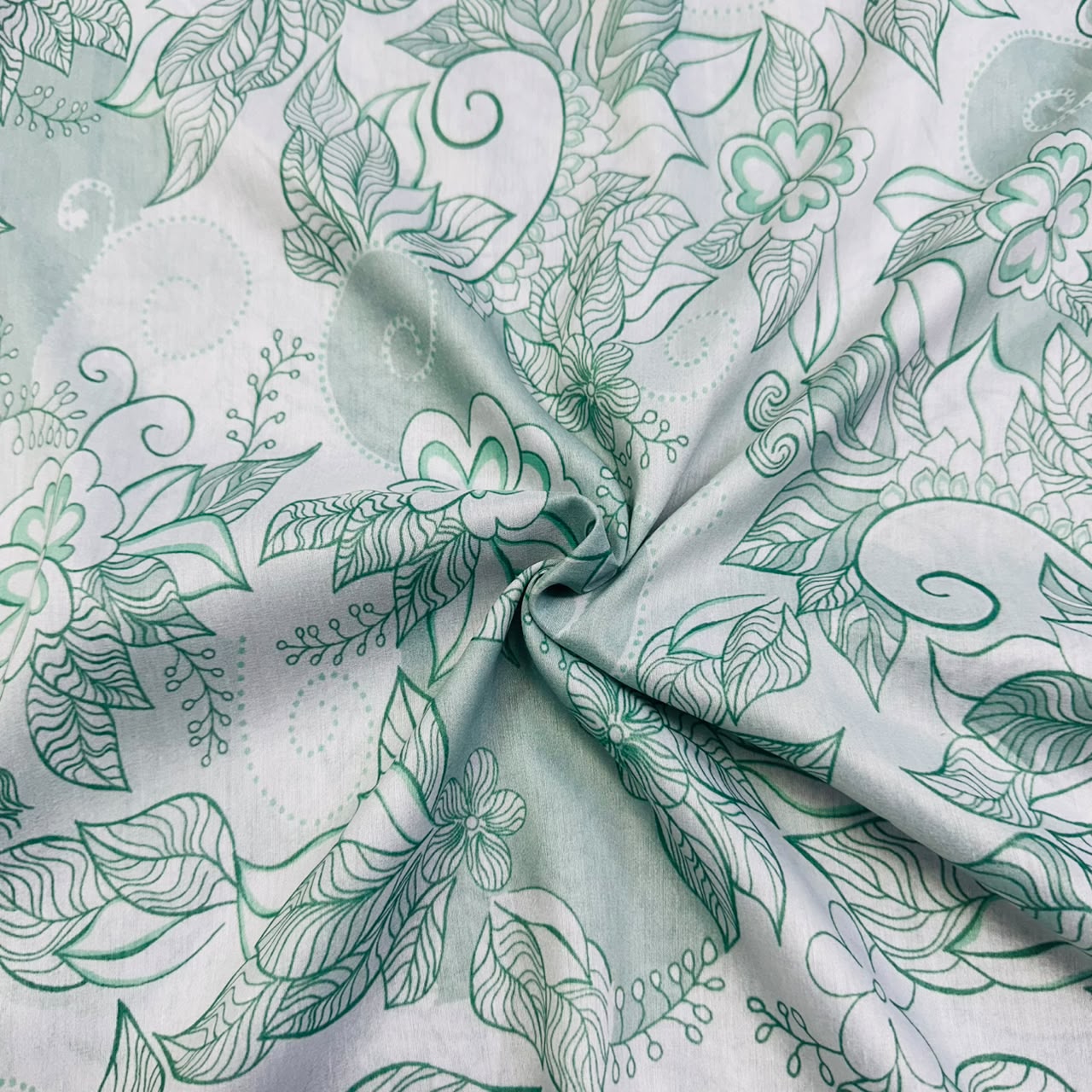 Green floral print Mulmul Fabric 21885