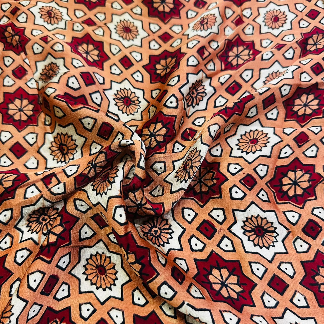 Orange Ajrakh Print Modal Silk Fabric IA-20751