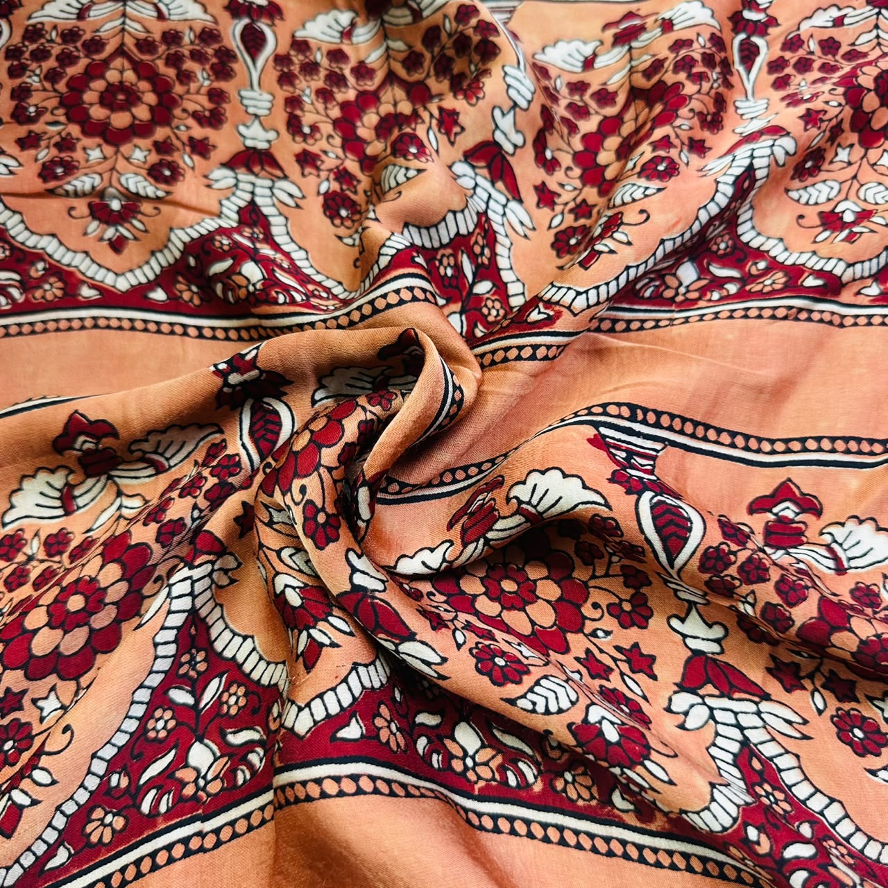 Orange Ajrakh Print Modal Silk Fabric IA-20739