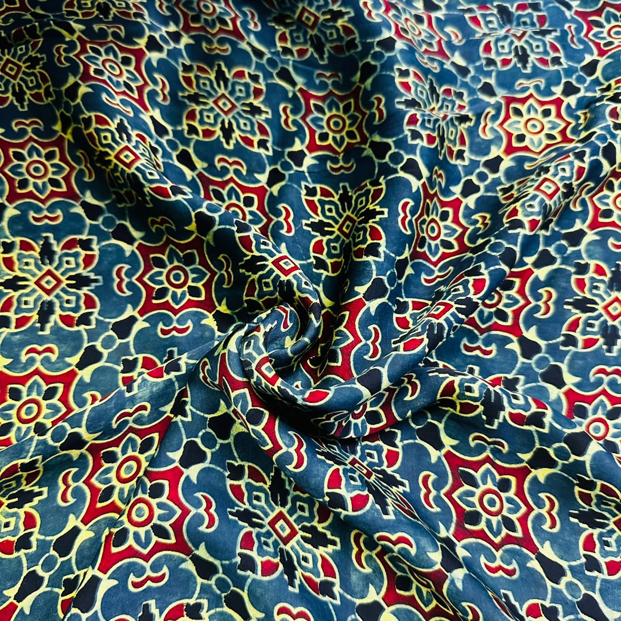Dark Green Ajrakh Print Mashru Silk Fabric 18286