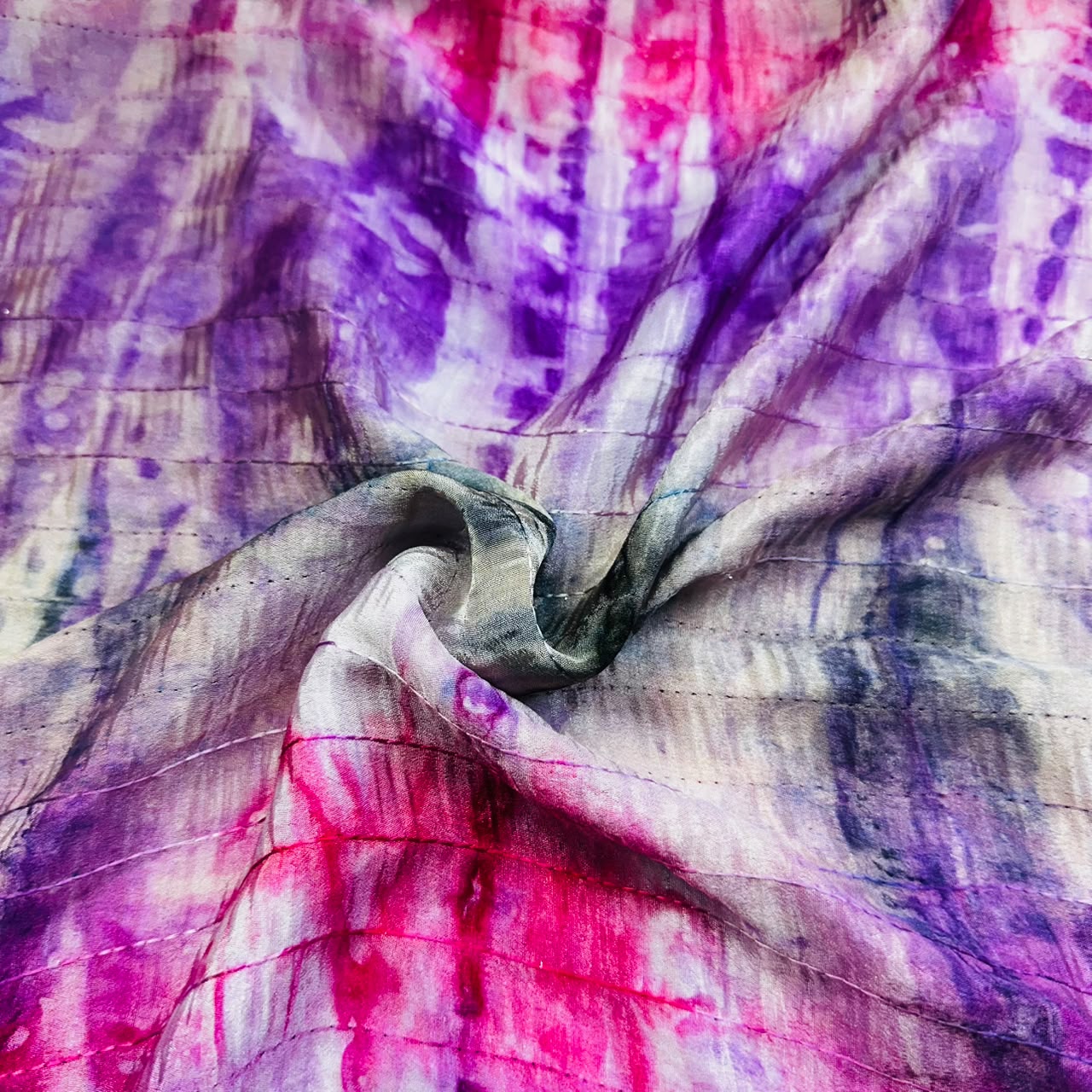 Purple Shibori Embroidery Chinnon Fabric VF-12633
