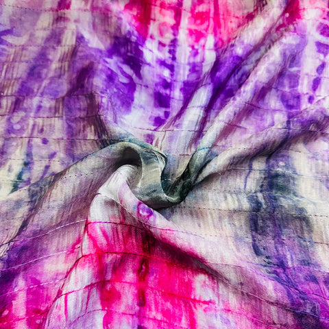 Purple Shibori Embroidery Chinnon Fabric VF-12633