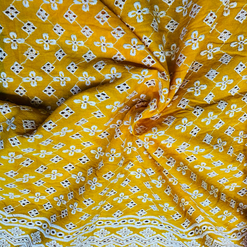 Exclusive Cotton Schiffli Yellow White Floral Embroidery Fabric SKE-17248