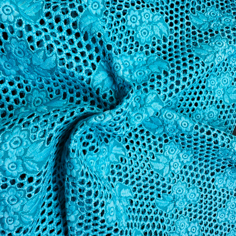 Sky Blue Schiffli Embroidery Cotton Fabric TU-6467