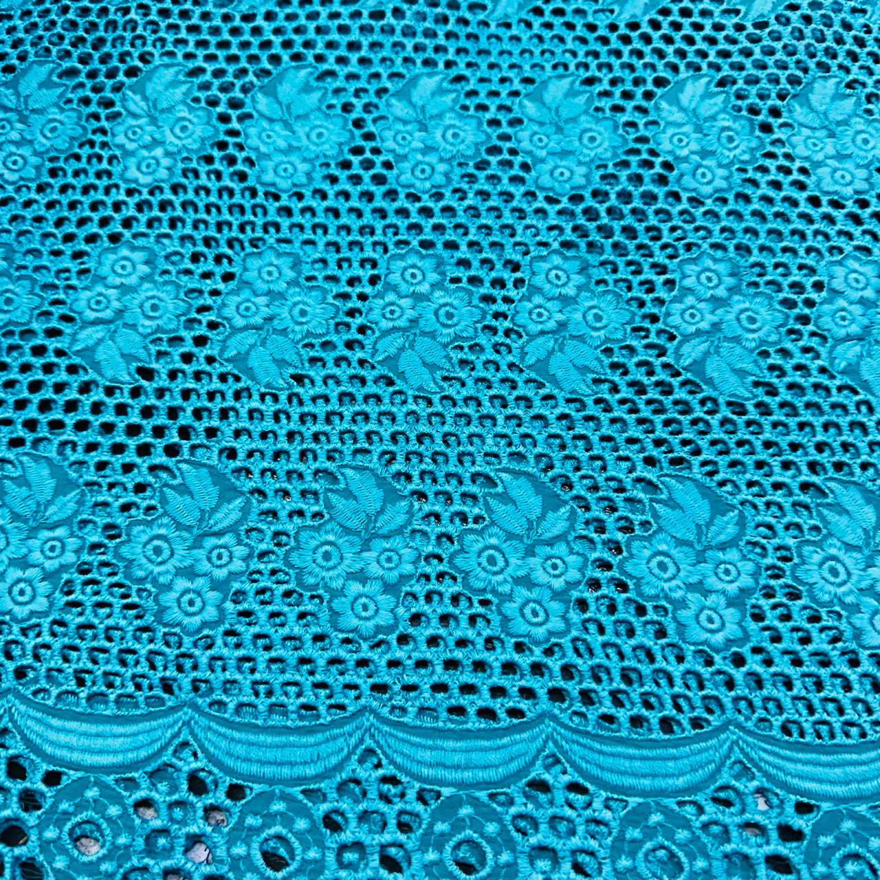 Sky Blue Schiffli Embroidery Cotton Fabric TU-6467