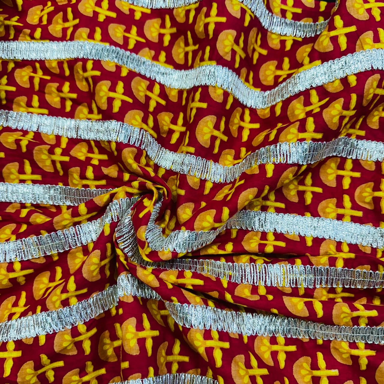 Red Floral Print Gota Work Cambric Cotton KC-15940