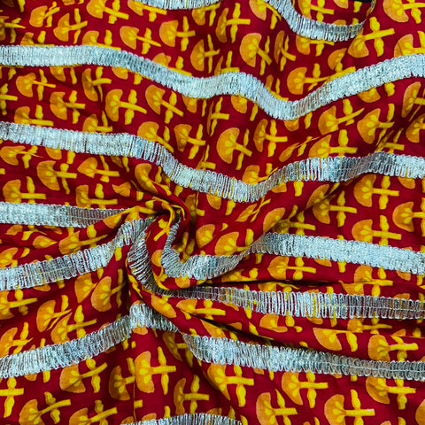 Red Floral Print Gota Work Cambric Cotton KC-15940