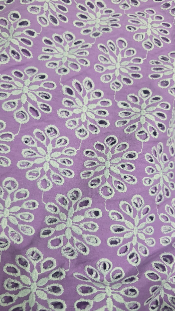 Light Purple Floral Embroidery Cotton Schiffli Fabric