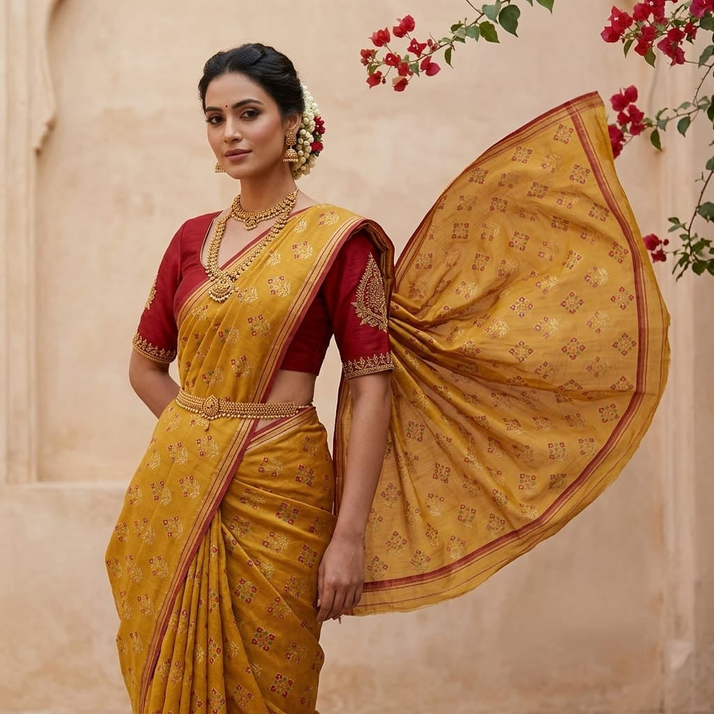 Yellow Small Buti Chanderi Fabric SC-34733