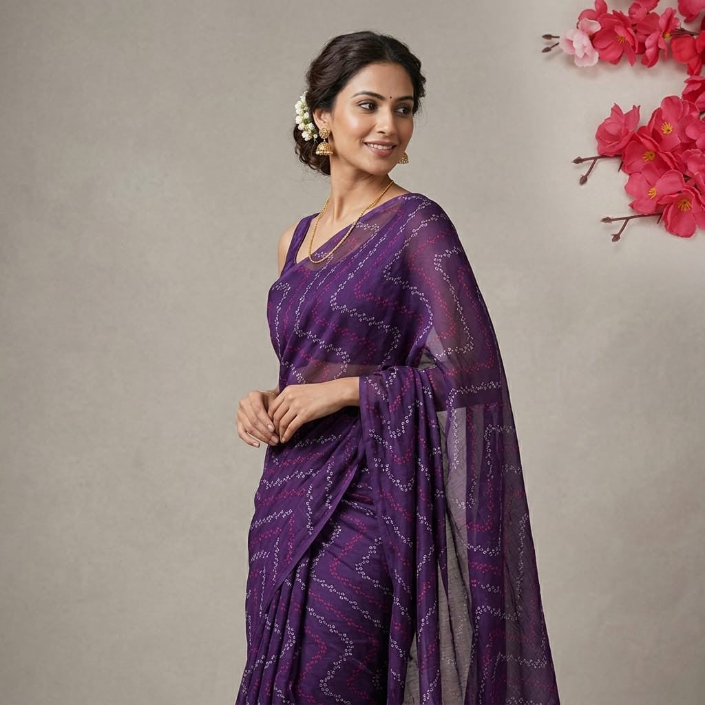 Purple Laheriya Print Chanderi Fabric SC-34745