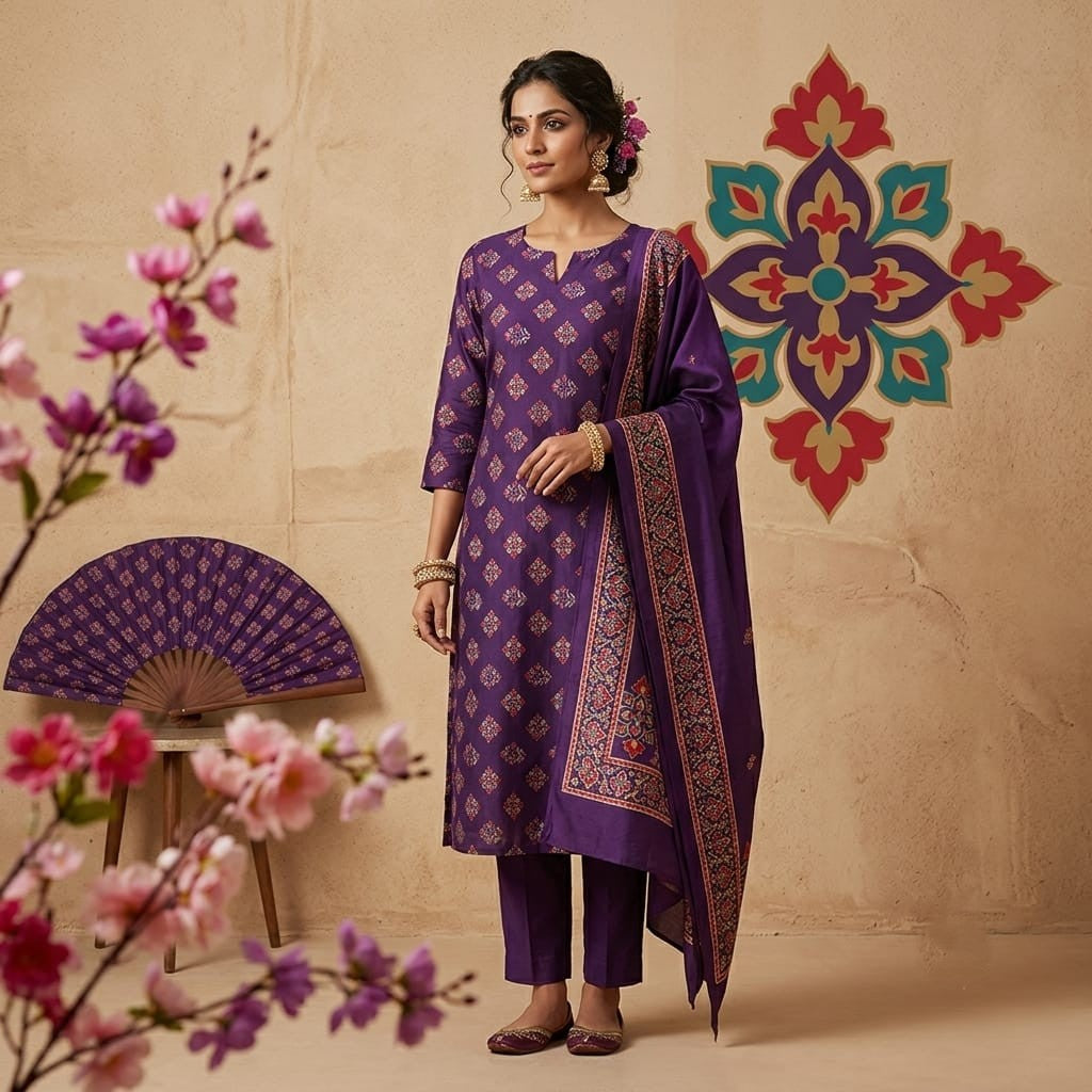 Deep Purple Patola Buta Chanderi Fabric SC-34753