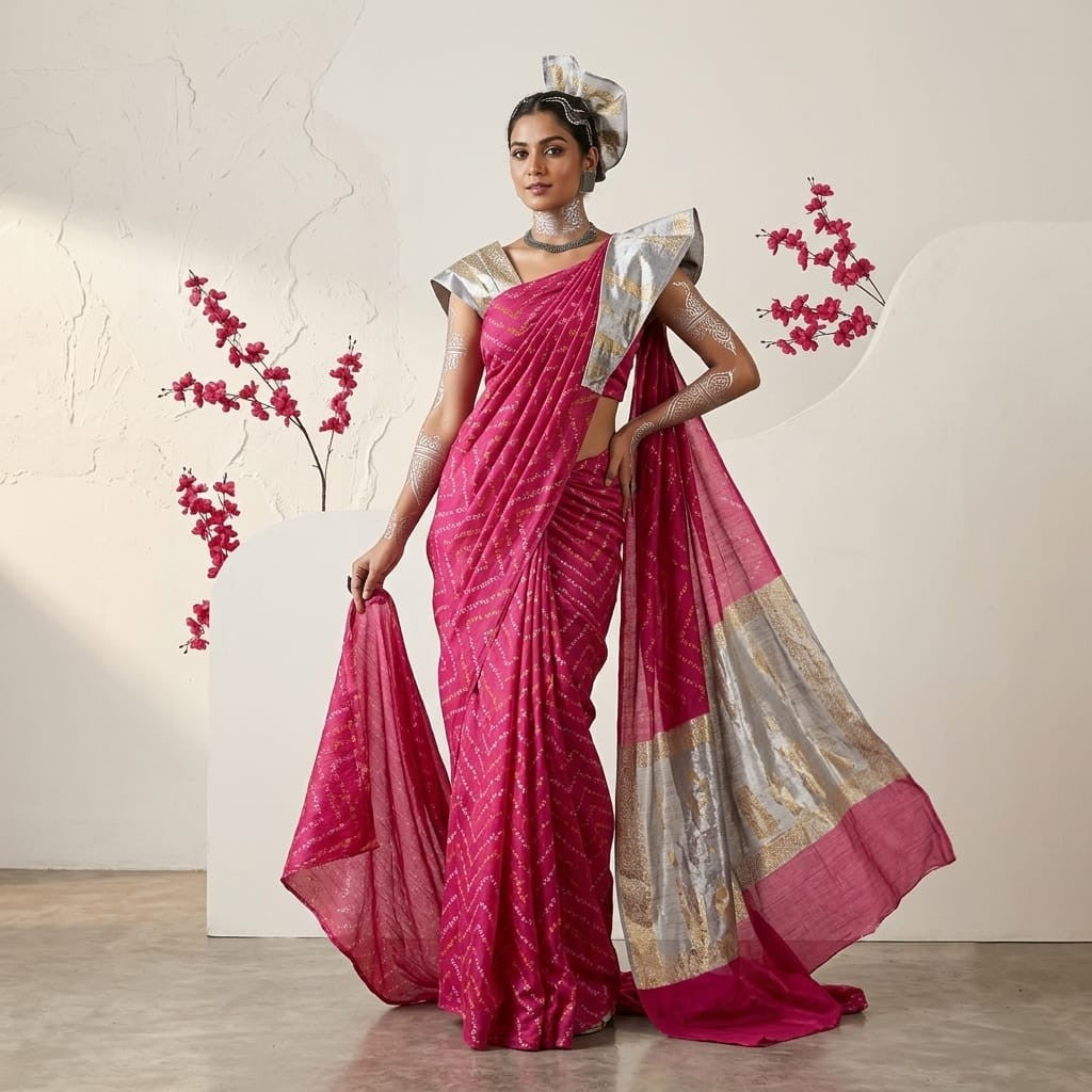 Magenta Bandhani Print Chanderi Fabric SC-34752
