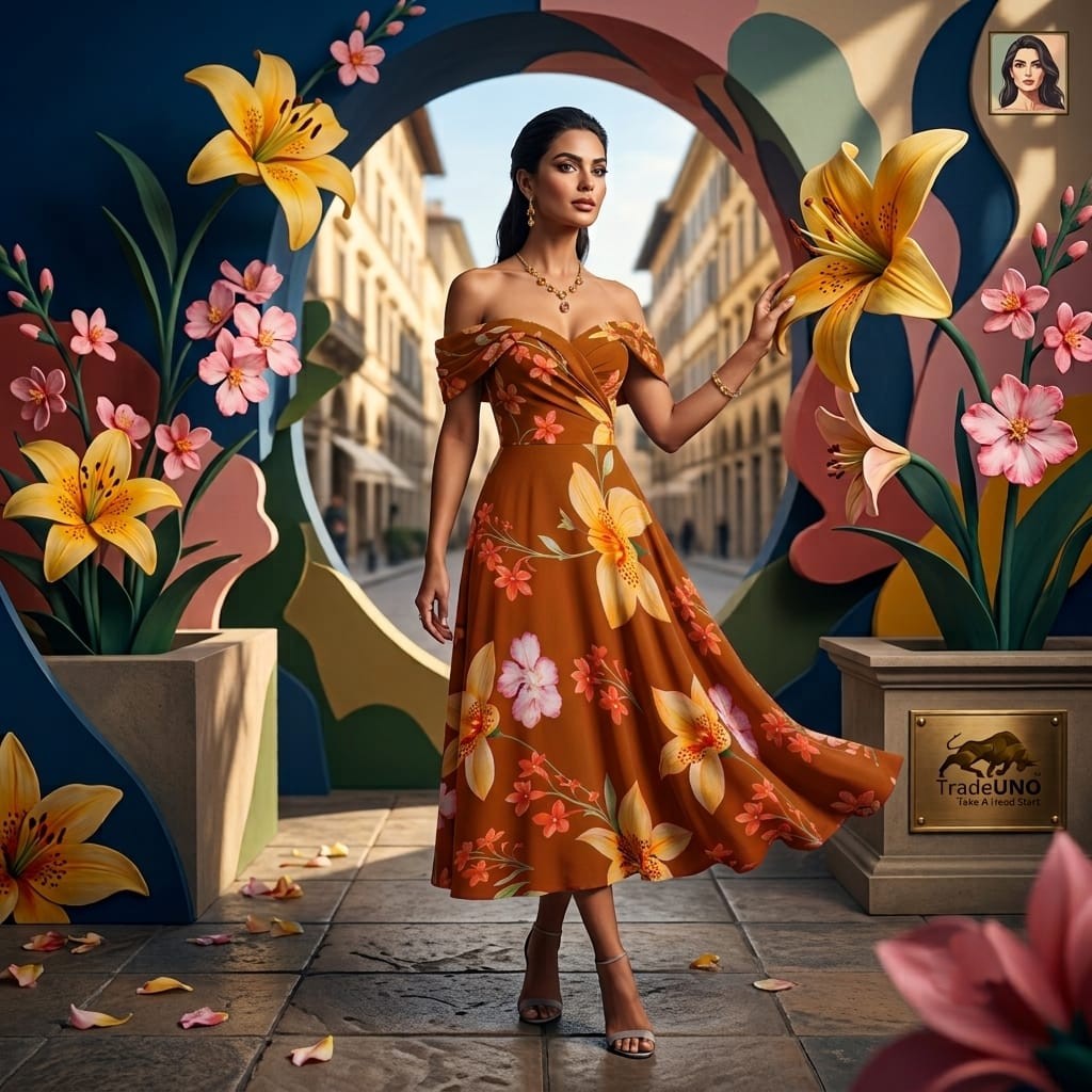 Mustard Floral Print Natural Crepe Fabric SC-34514