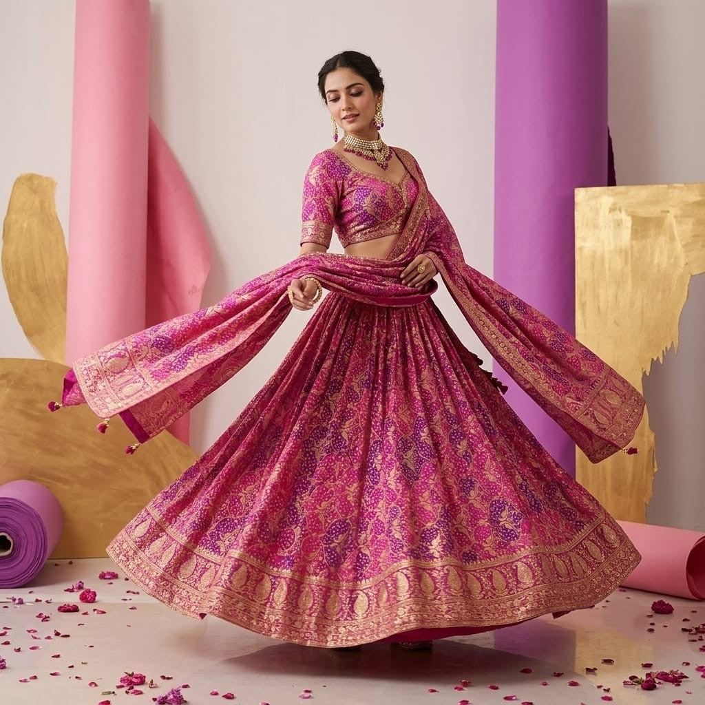 Pink Bandhani Zari Jaal Georgette MTI-32971