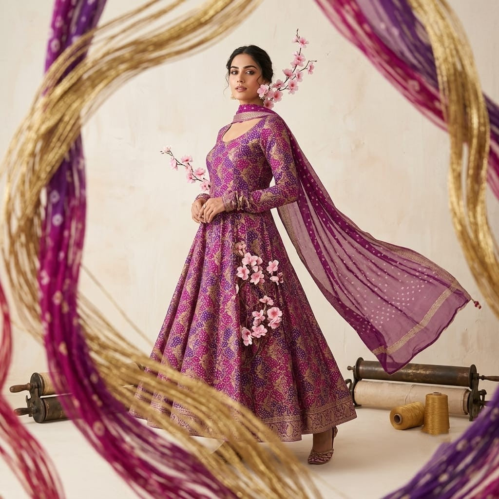Purple Bandhani Zari Jaal Georgette MTI-32972