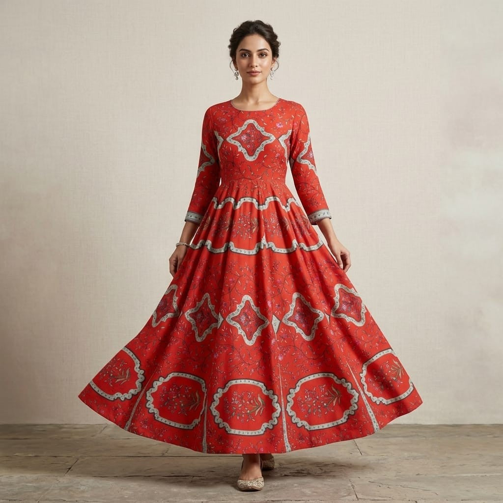 Red Floral Print Natural Crepe Fabric SN-34941