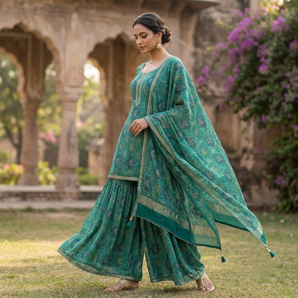 Green Bandhani Zari Jaal Georgette MTI-32970