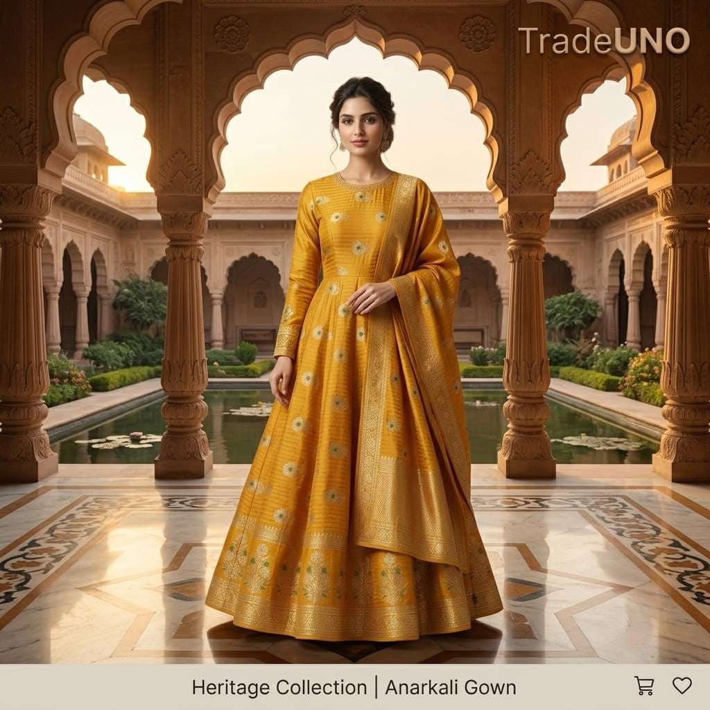 Yellow Floral Buta Meena Zari Brocade Fabric HMS-35017