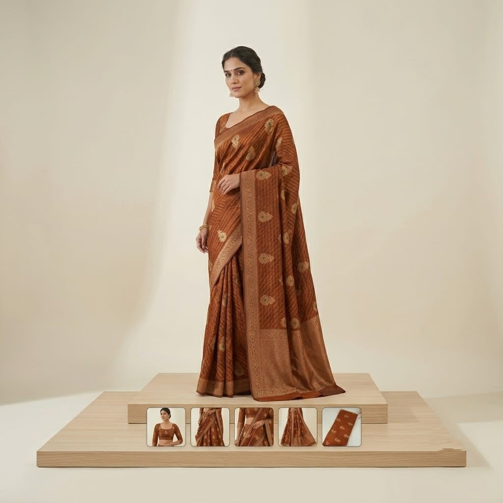 Brown Floral Buta Meena Zari Brocade Fabric HMS-35018