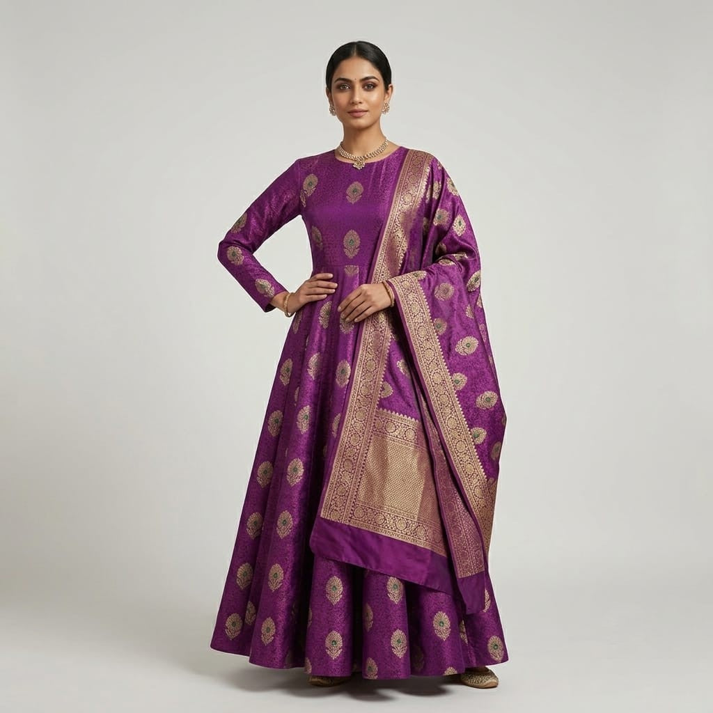 Purple Floral Buta Meena Zari Brocade Fabric HMS-35021