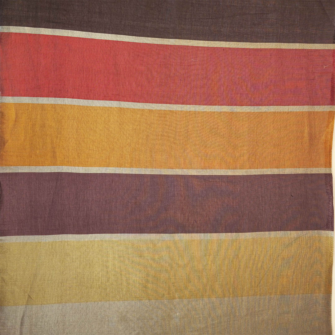 Wine With Multicolor Strips Chanderi Tissue Fabric CW-28767