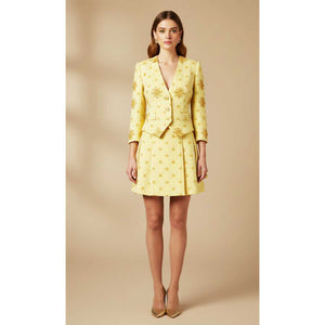 Yellow Cutdana Tweed Fabric AF-27966 - TradeUNO