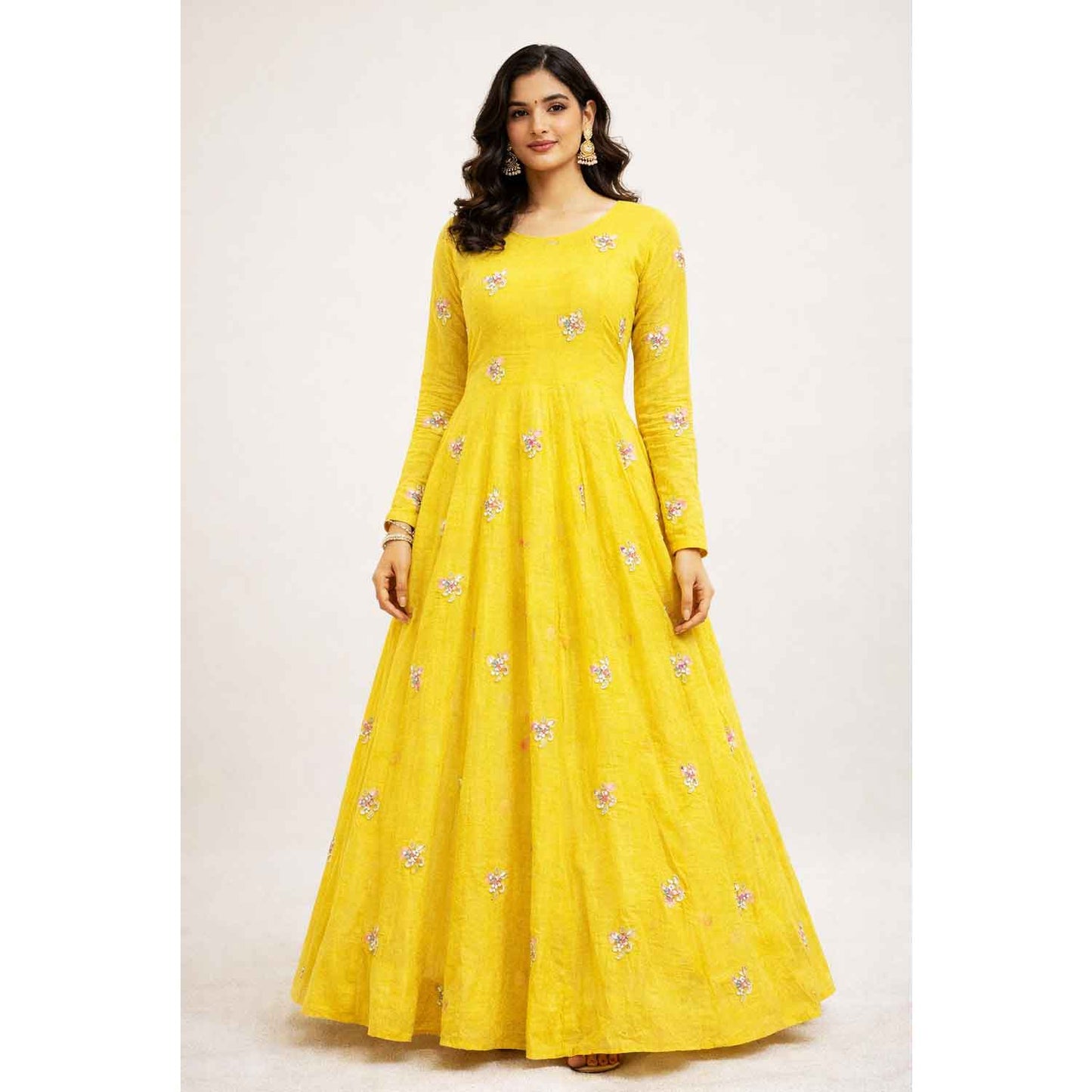 Yellow embroidery cut dana Malai Chanderi-GL-26960