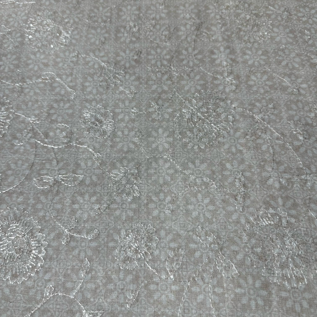 Baby Pink Floral Print Sequence Embroidery Linen Fabric 11743