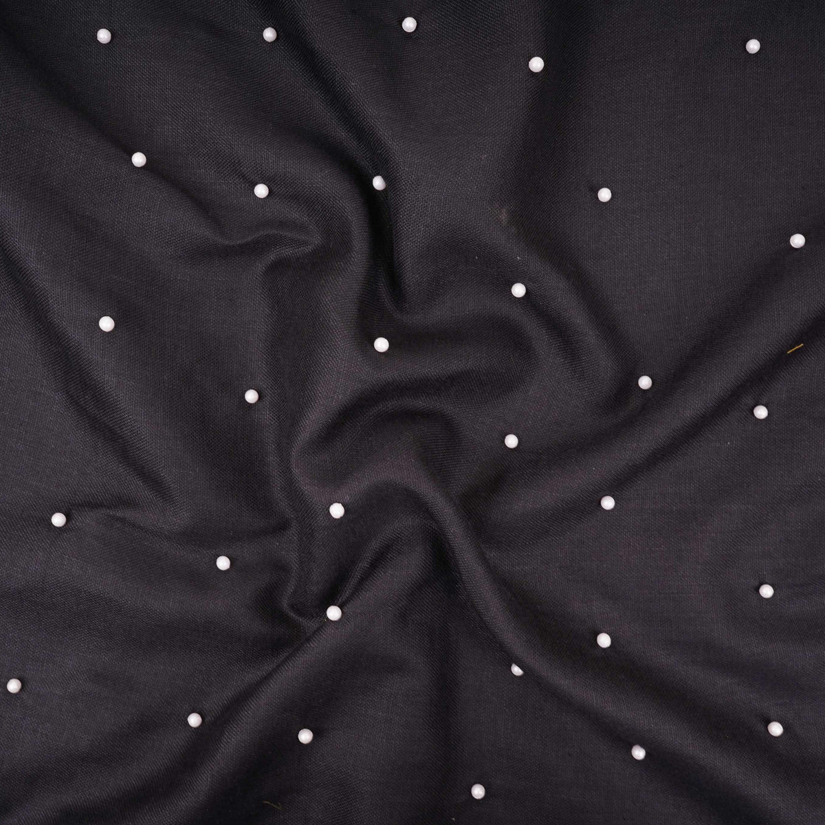 Black Beads Work Linen Fabric SU-31870 - TradeUNO