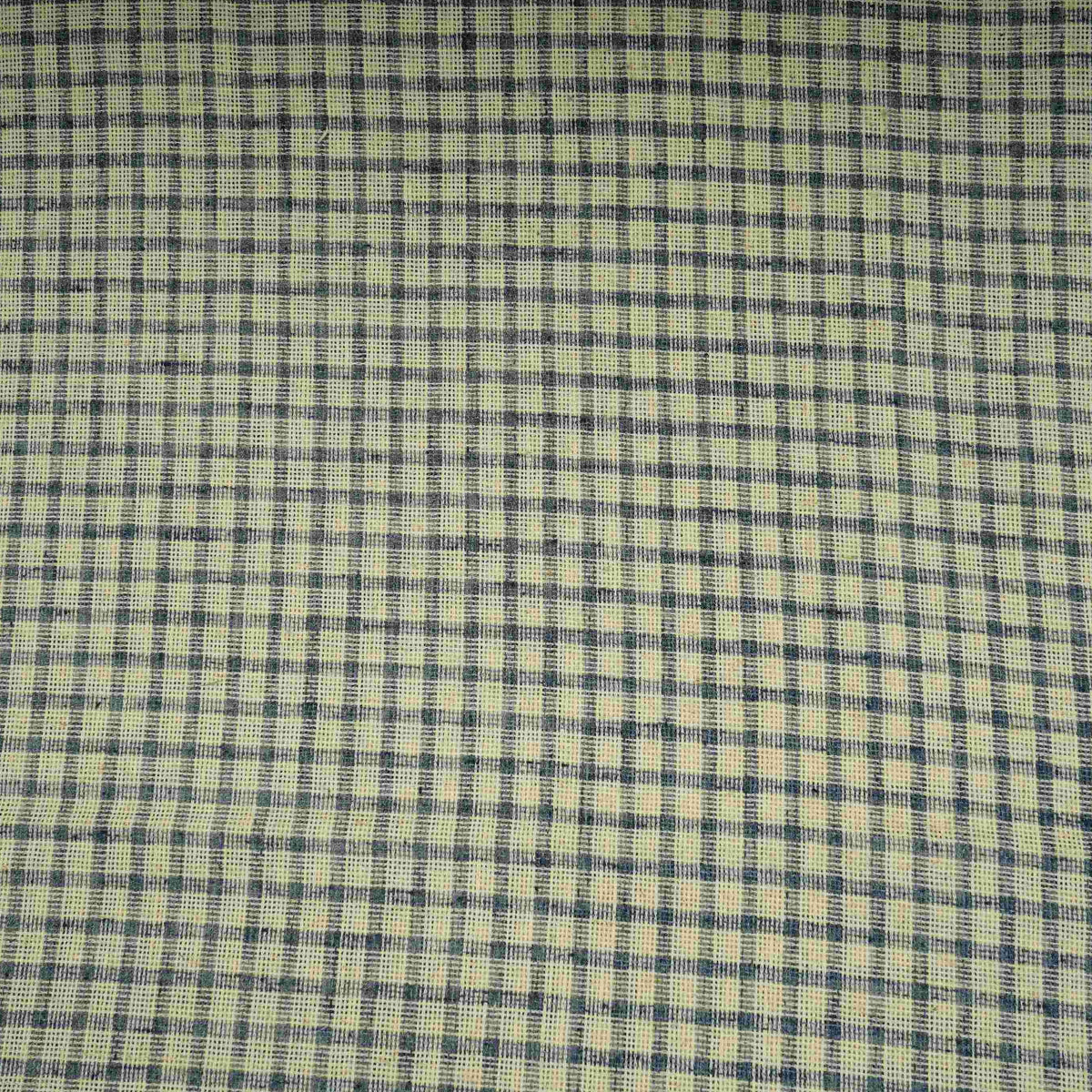 Blue with Cream Check Linen Denim Fabric RS-31217 - TradeUNO