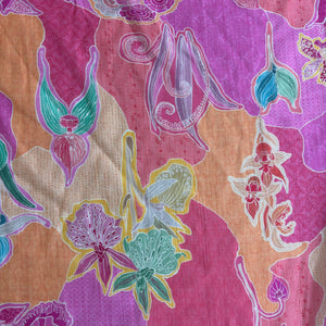 Pink Floral Print Chanderi Silk Fabric