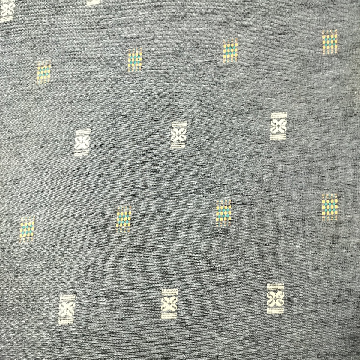 Dark Grey Multicolor Dobby print Linen Fabric 16517