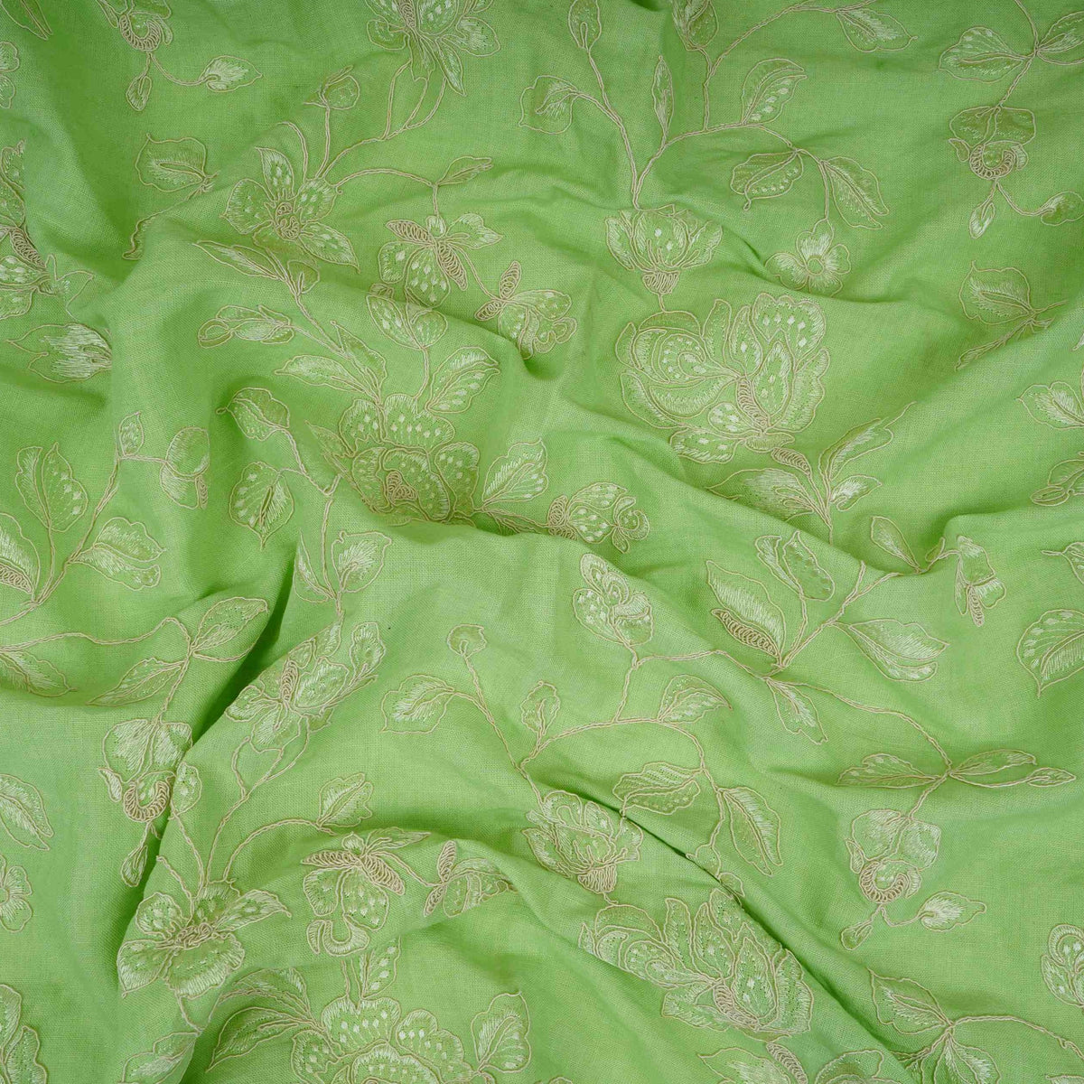 Green floral embroidery Pure Linen Fabric GPF-32067 - TradeUNO