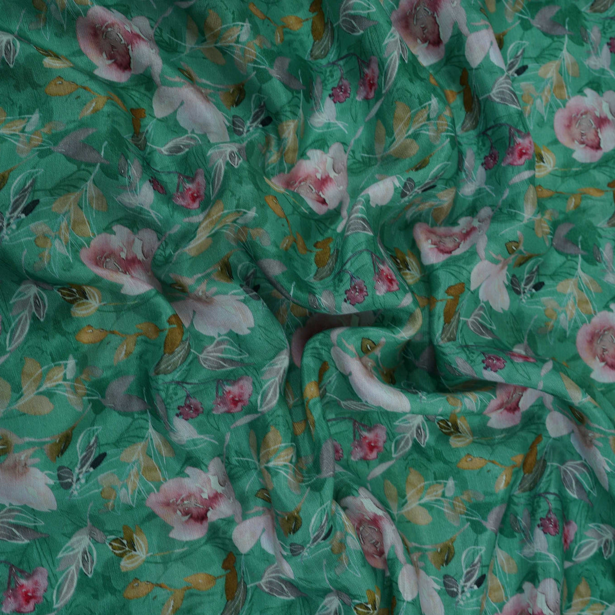 Green floral print Cupro Linen Fabric PI-31904 – image 3 of 5