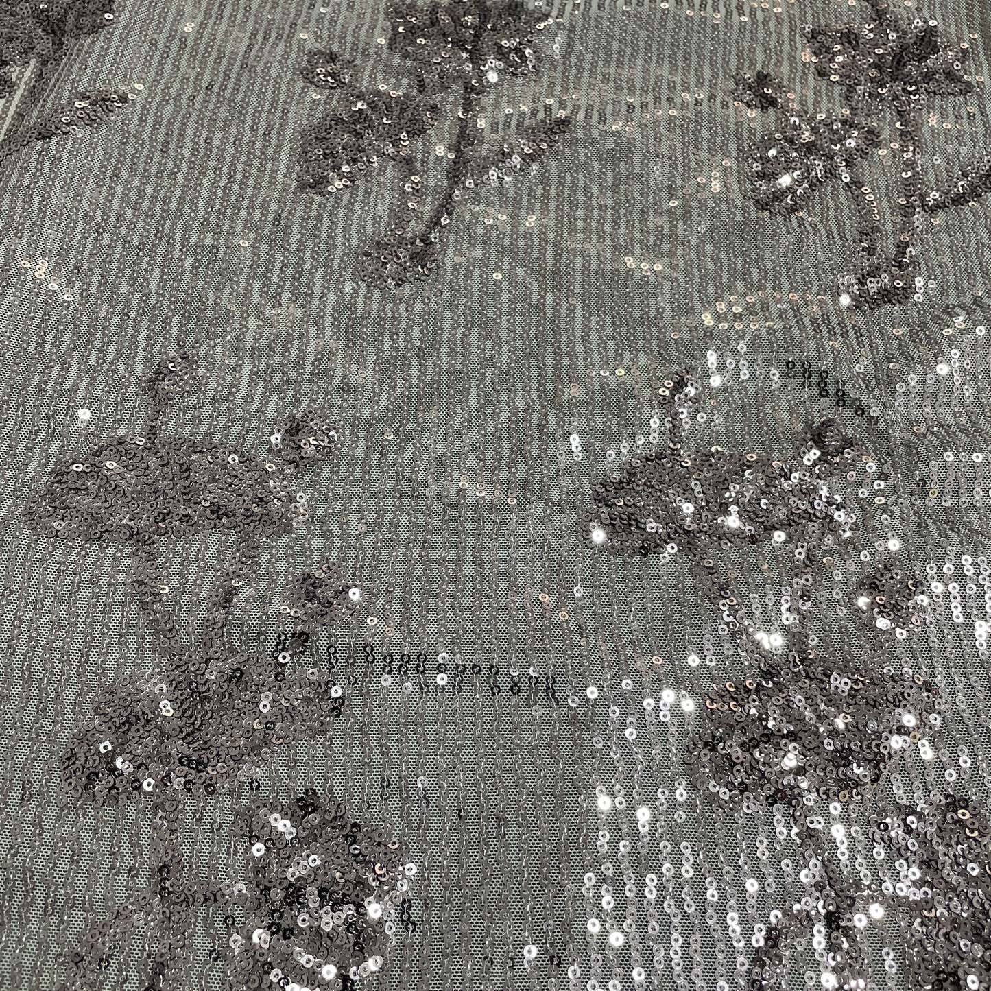 Grey Floral Imported Sequence Embroidery Net Fabric - TradeUNO