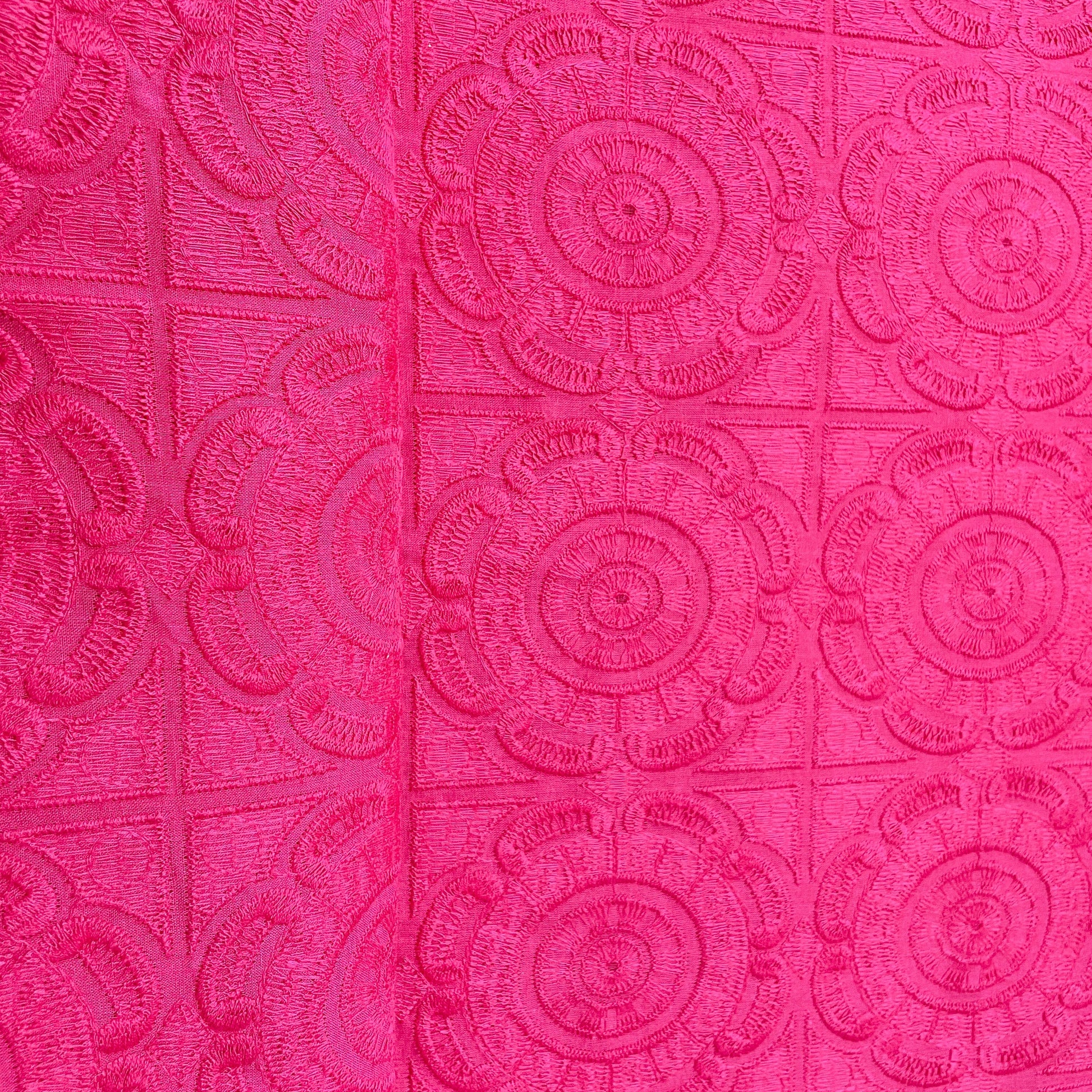 Magenta Pink Embroidery Cotton Fabric - TradeUNO