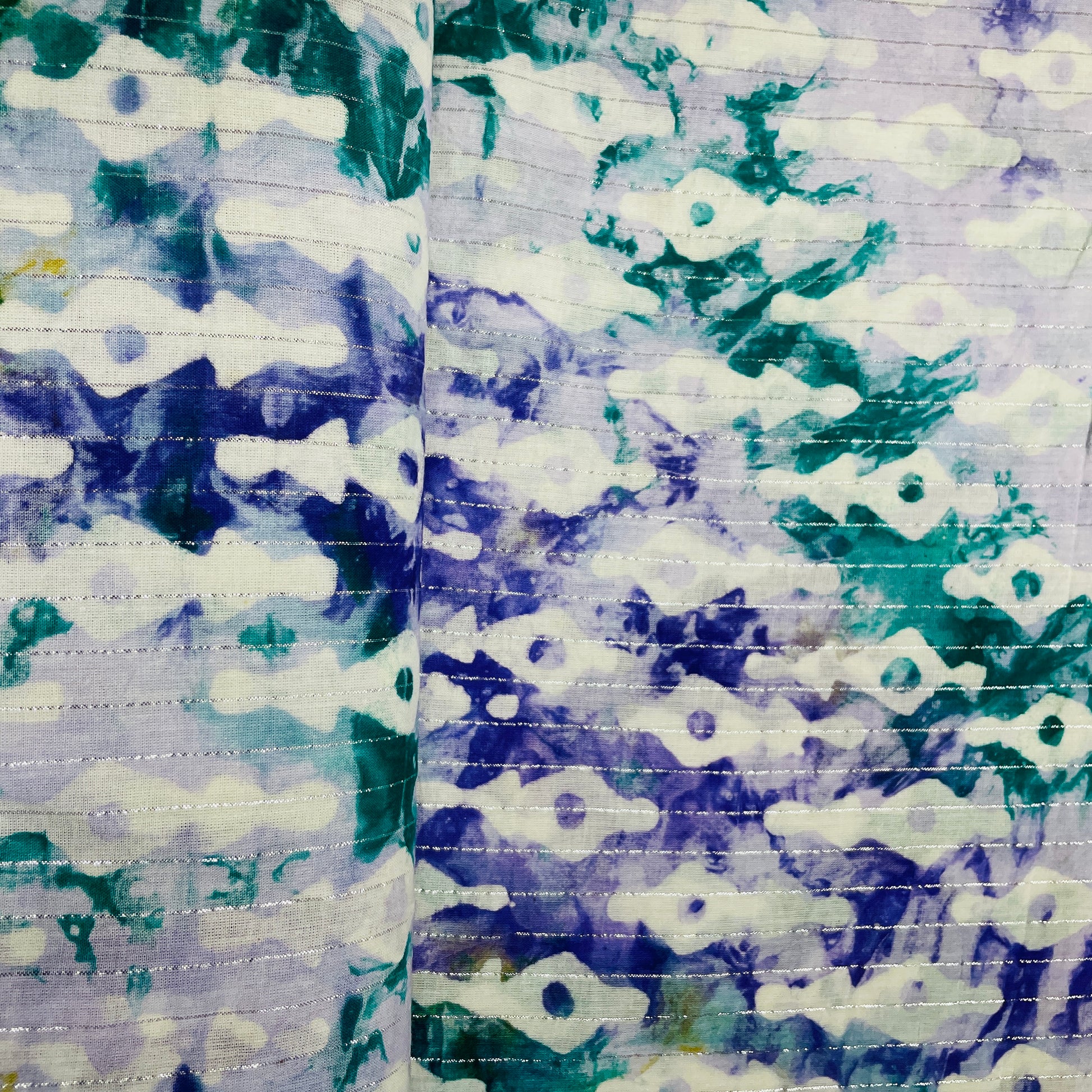 Purple & Multicolor With Silver Lurex Shibori Batik Print Cotton Fabric - TradeUNO