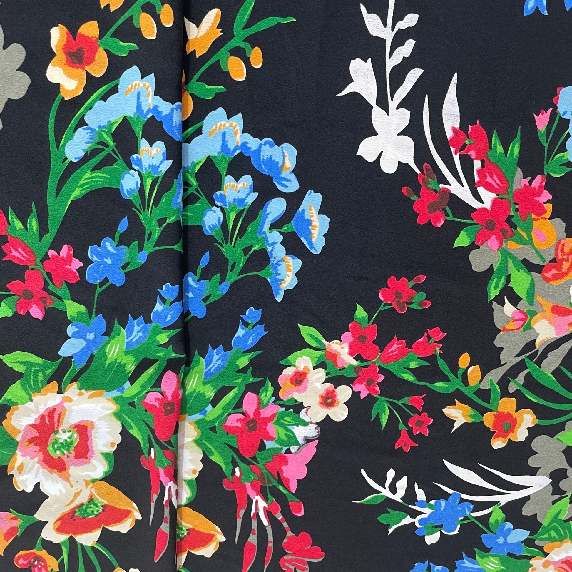 Black & Multicolor Floral Print Georgette Fabric - TradeUNO