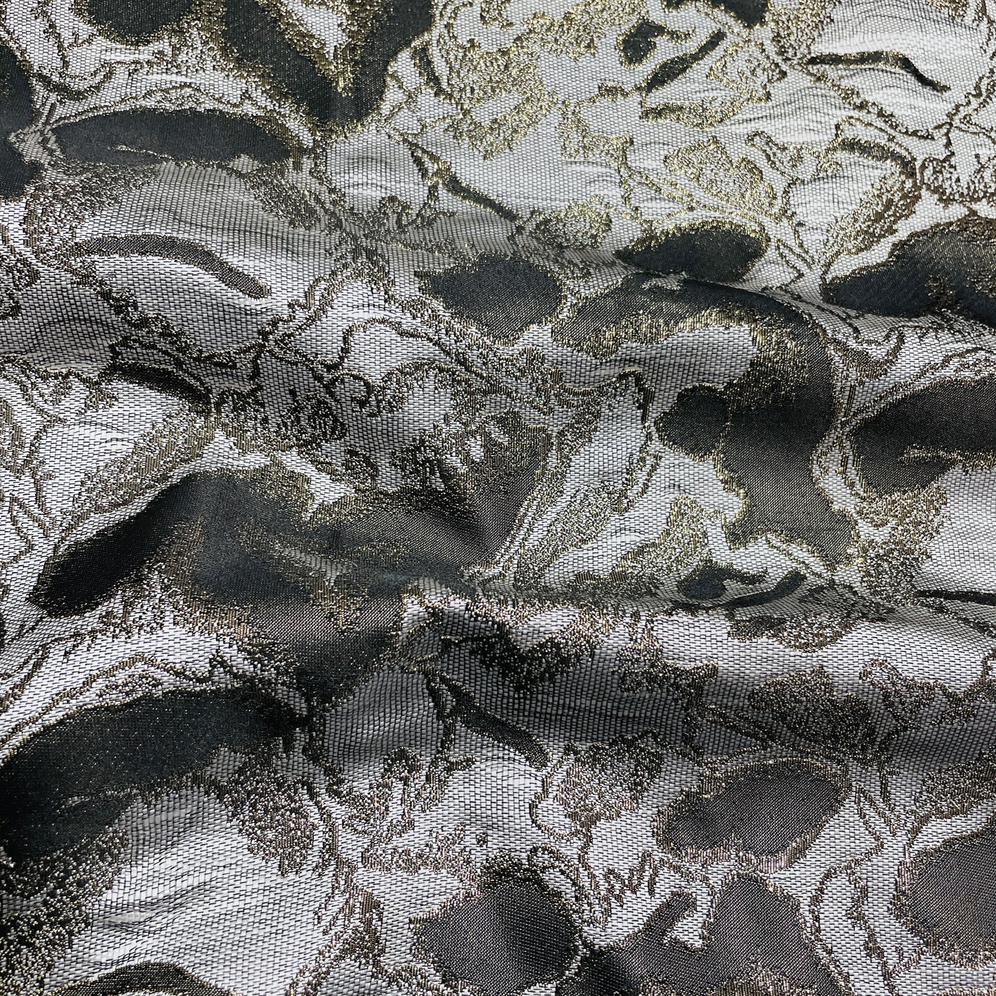 Black & Bronze Floral Brocade Jacquard Fabric - TradeUNO