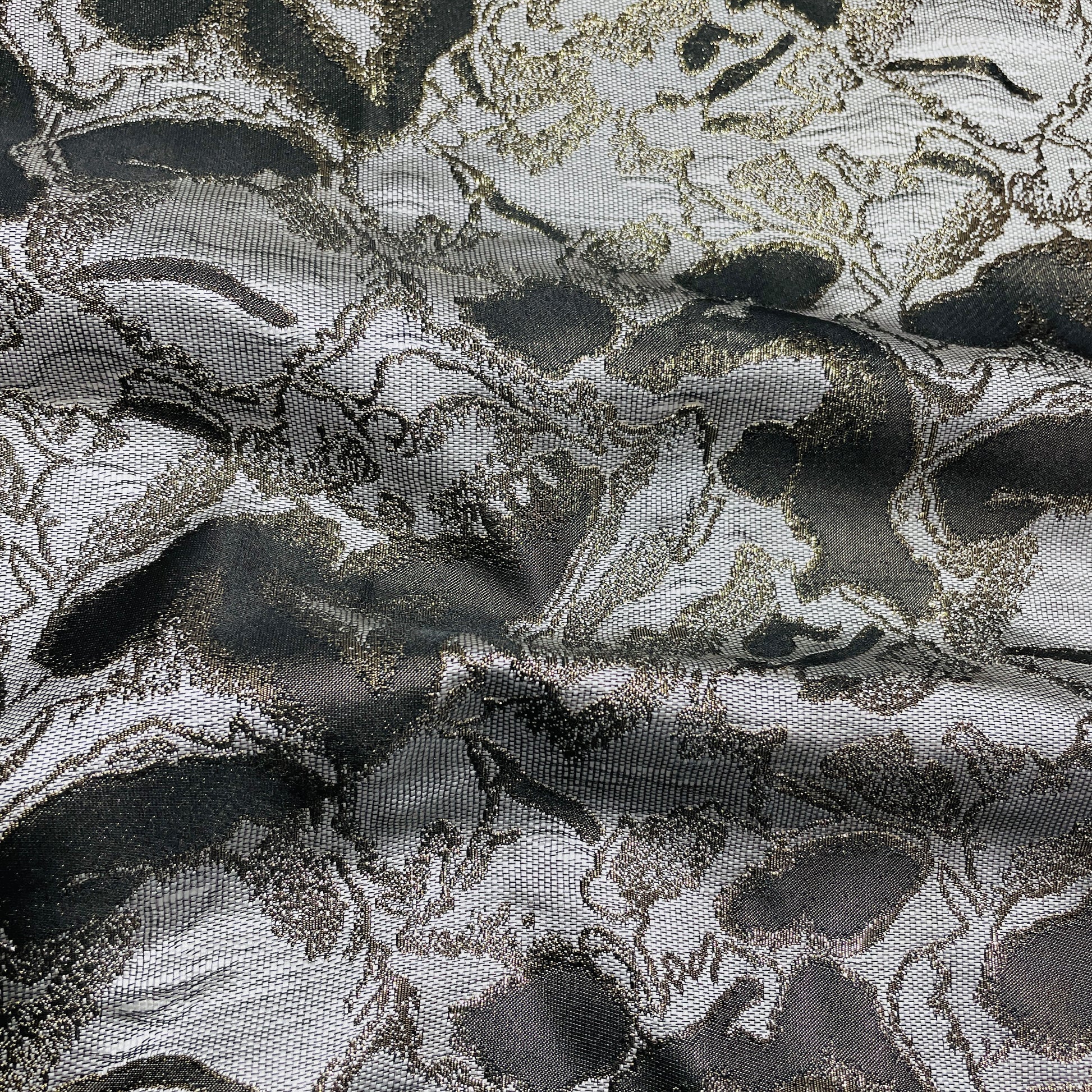 Black & Bronze Floral Brocade Jacquard Fabric - TradeUNO