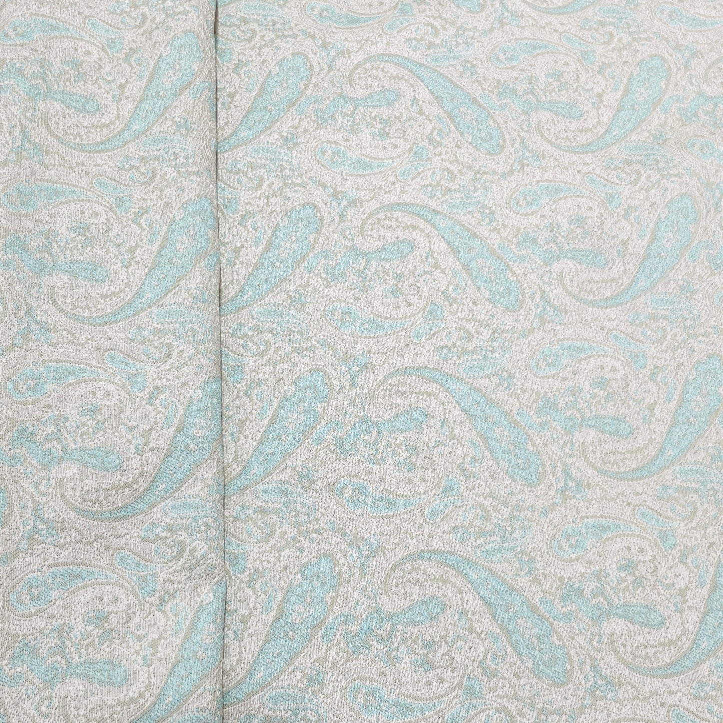 Off White & Sea Blue Paisley Brocade Jacquard Fabric - TradeUNO