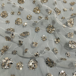 Grey Floral Sequence Embroidery Net Imported Fabric - TradeUNO