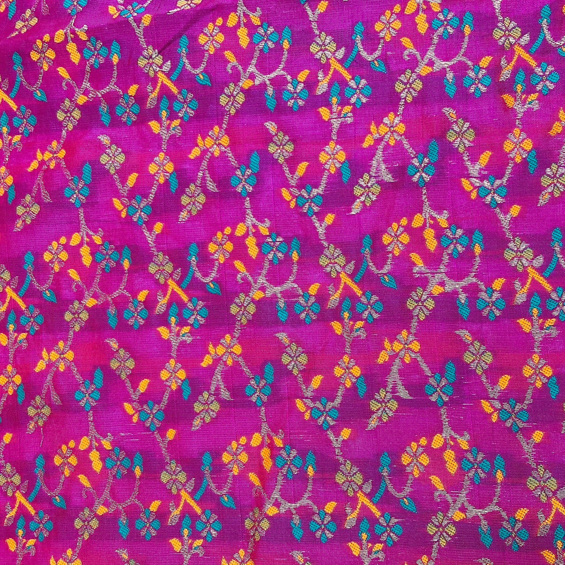 Pink & Multicolor Floral Foil Chanderi Jacquard Fabric - TradeUNO